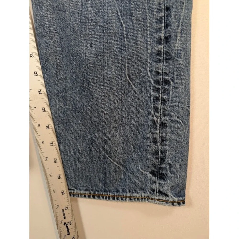 Levi's 501 Premium Jeans Mens 34x30.5 Crinkle Distressed Blue Real Leather Patch